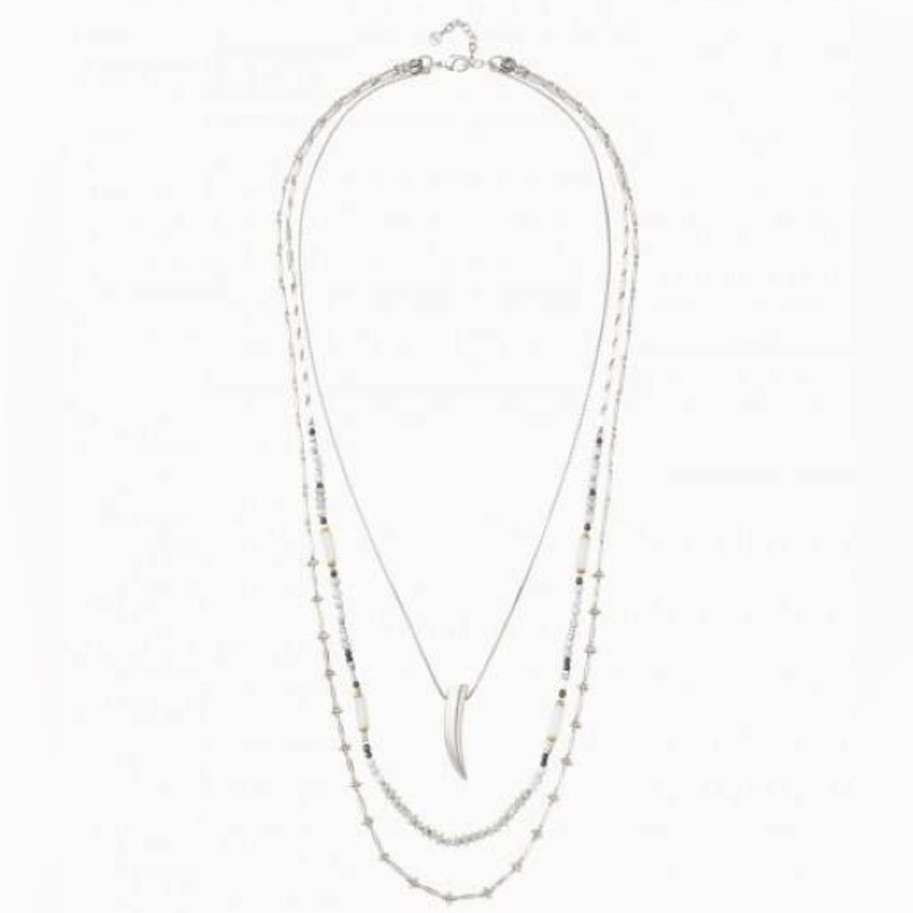 Stella & Dot Tiburon Silver Tone and Beaded Three-Tiered Necklace New in Box